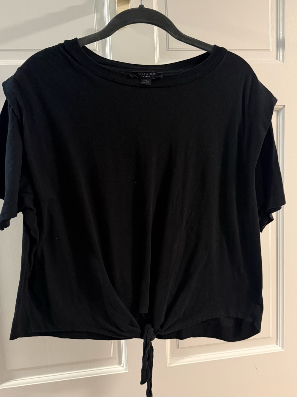 All Saints Black Tie-Front Crop Top